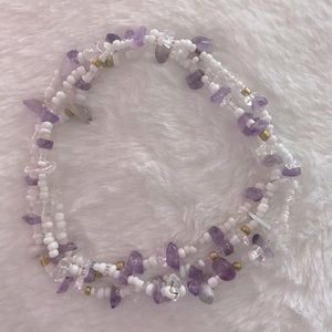 Purple & White Handmade Crystal Waist Bead